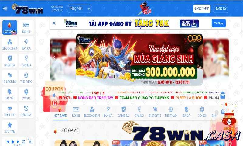 Giao diện trang chủ bắt mắt của 78win