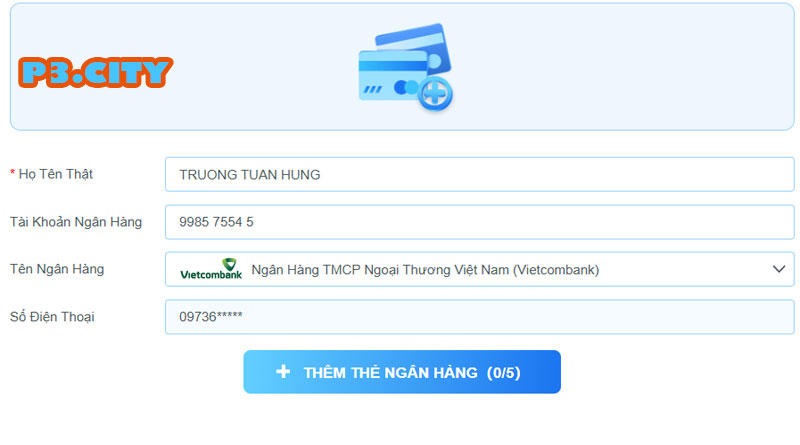 Điền chính xác thông tin tài khoản ngân hàng của bạn.