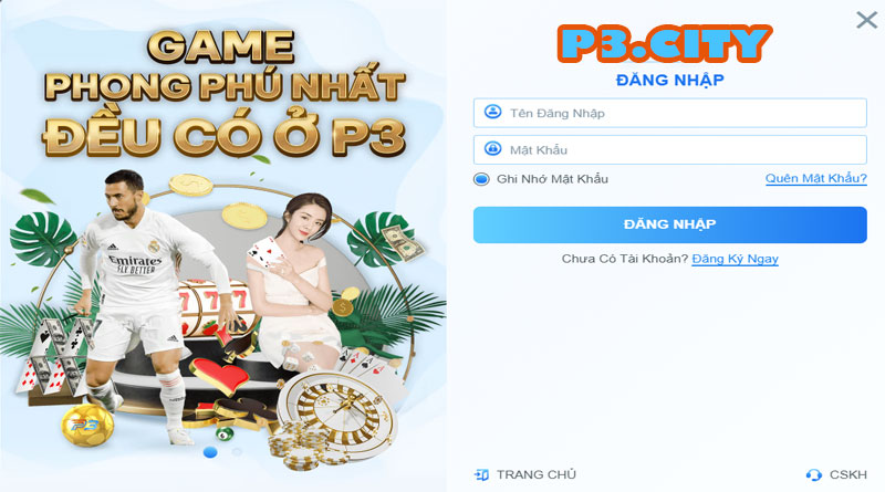 Giao diện đăng nhập tại trang chủ p3.